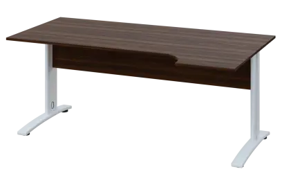 CRK 18 - 166 stůl kancelářský, rohový, pravý, kovová podnož bílá, deska 18 mm, široký 1600 mm, ořech